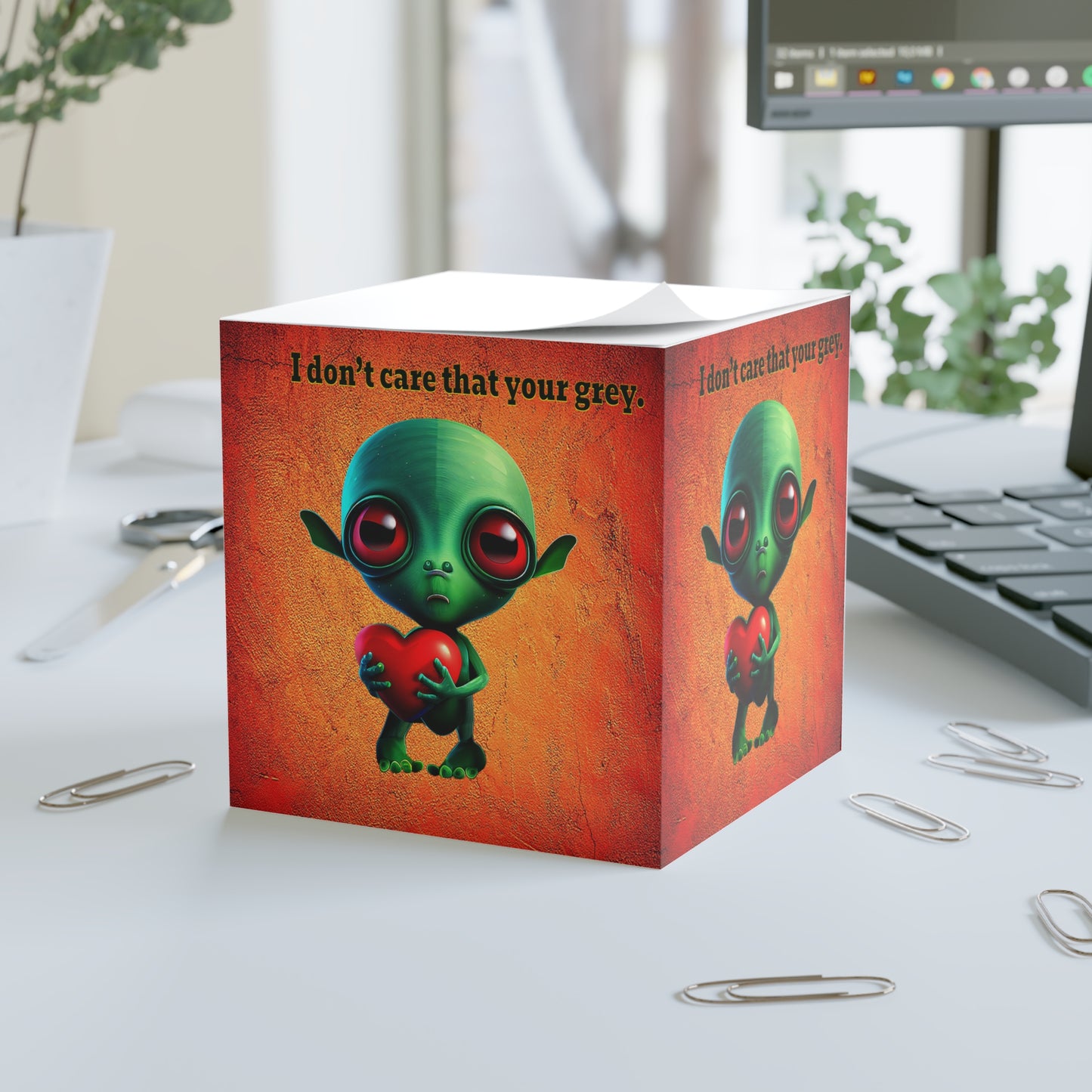 I don't care that your grey - note cube (burnt orange)