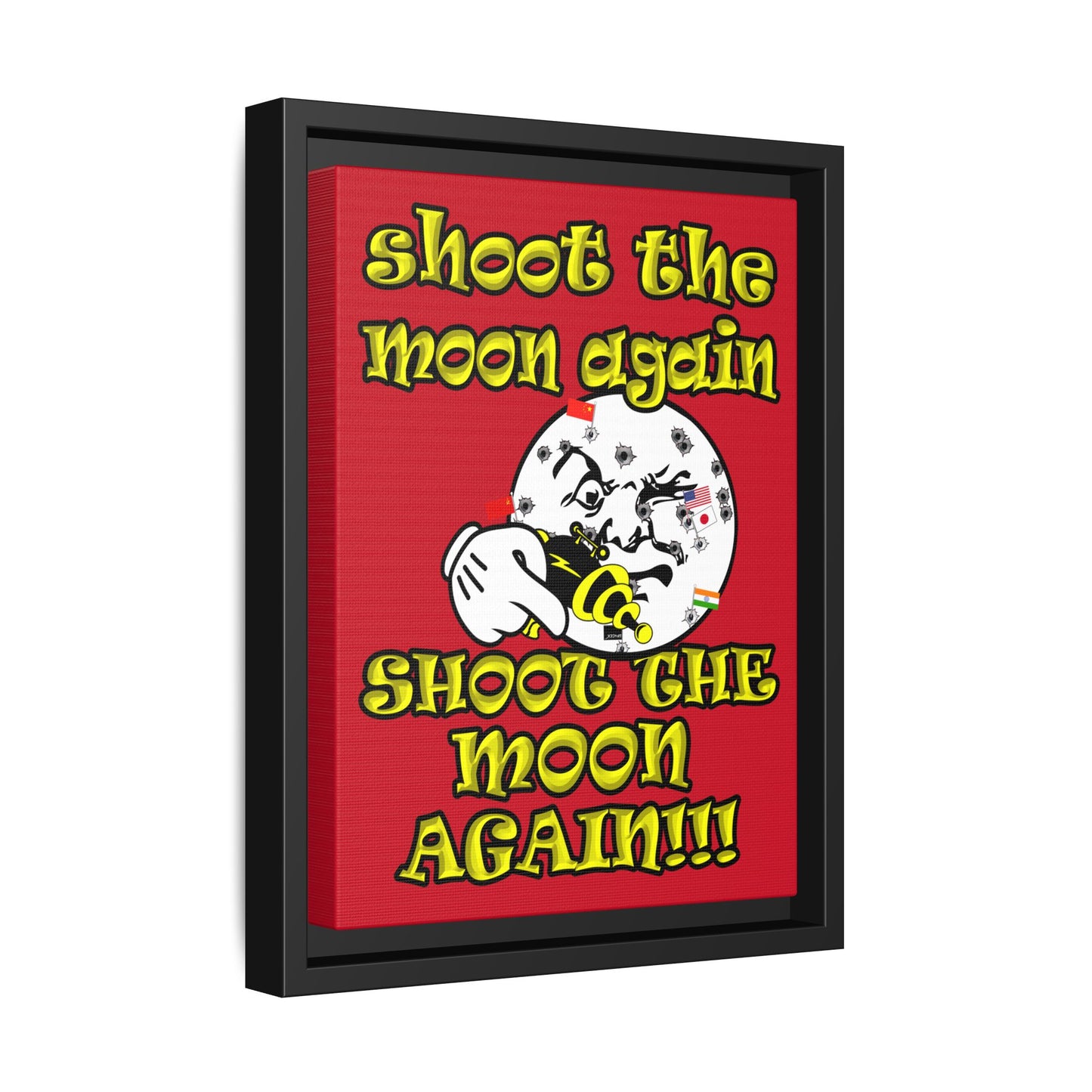 shoot the moon again - framed canvas art (dark red)