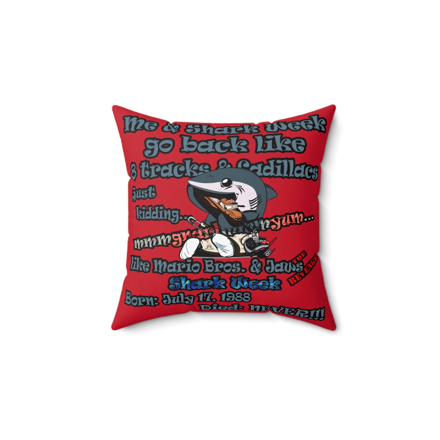 shark week - Spun Polyester Square Pillow - (dark red)