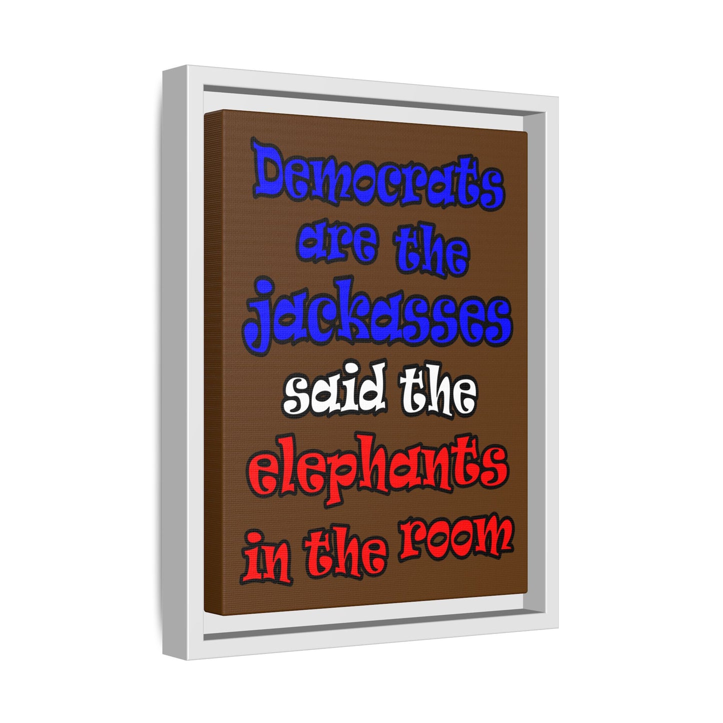 donkeys and elephants - framed canvas art (brown)