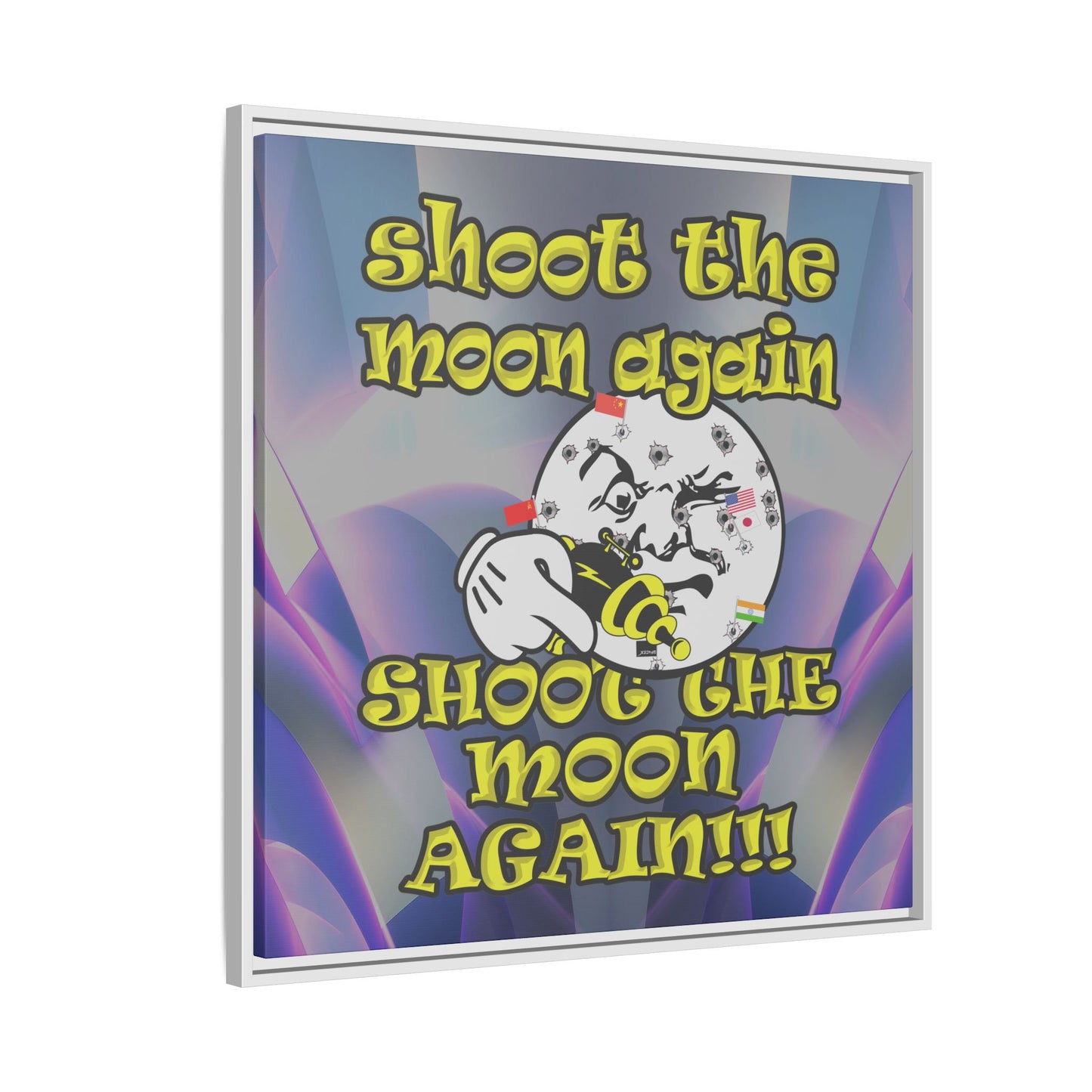 shoot the moon again - framed canvas art (grey-pink wave)