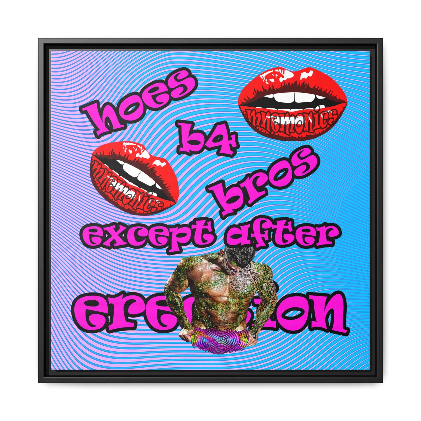 hoes b4 bros - framed canvas art (light blue-purple wave)