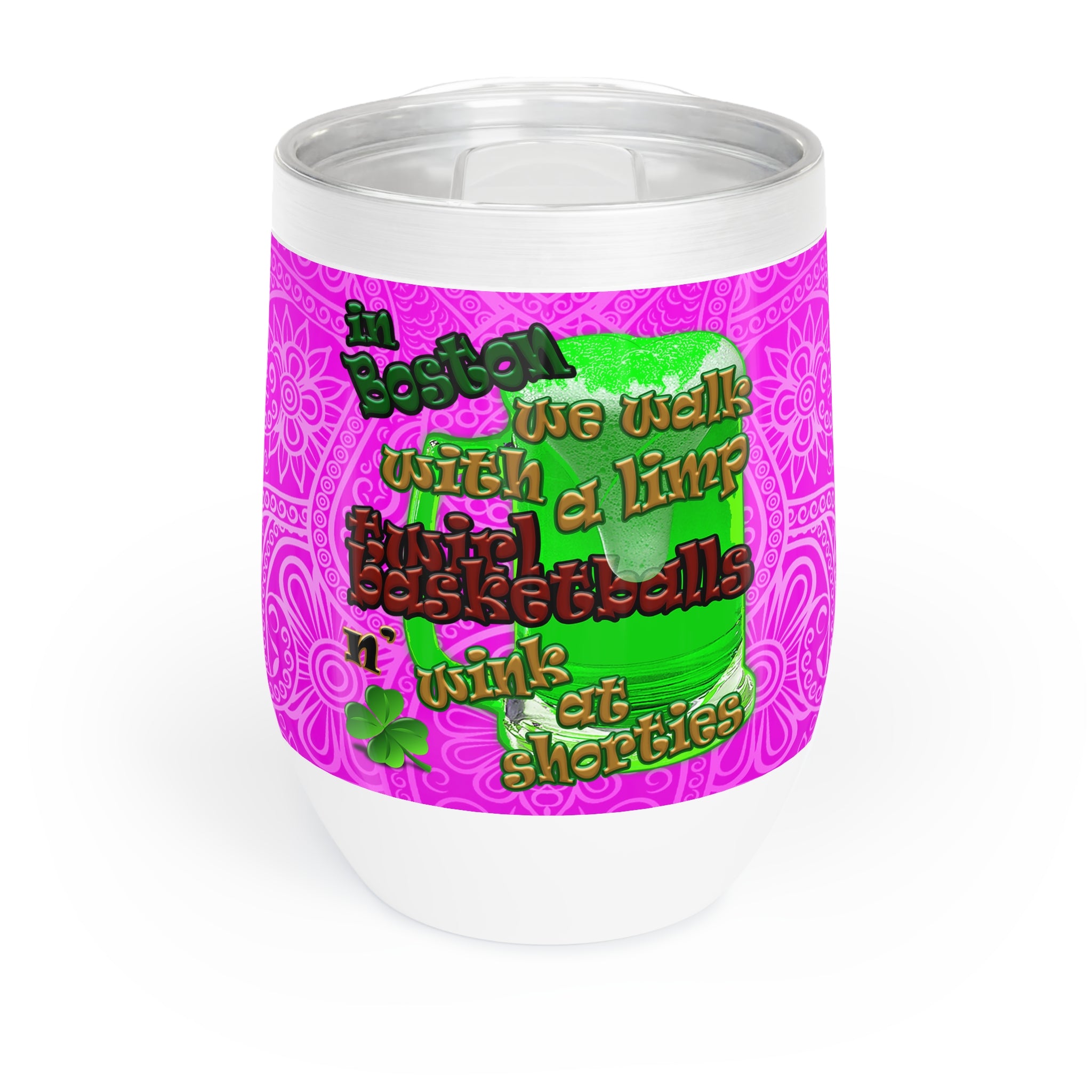 celtics logo - Chill Wine Tumbler (pink swirl)