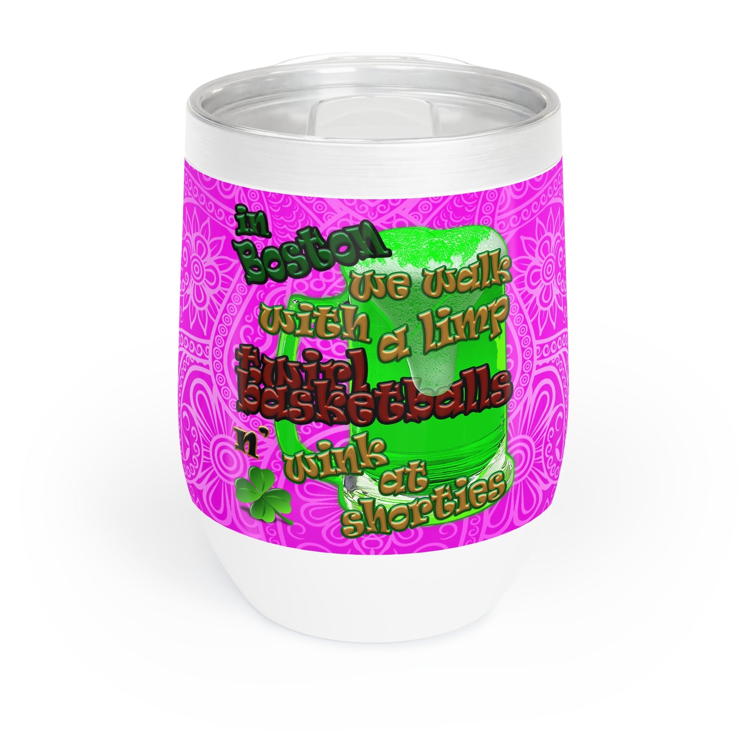 celtics logo - Chill Wine Tumbler (pink swirl)