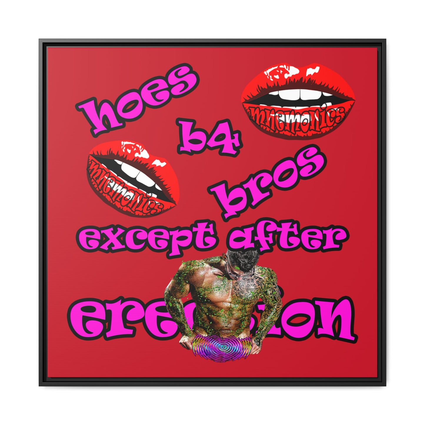 hoes b4 bros - framed canvas art (dark red)