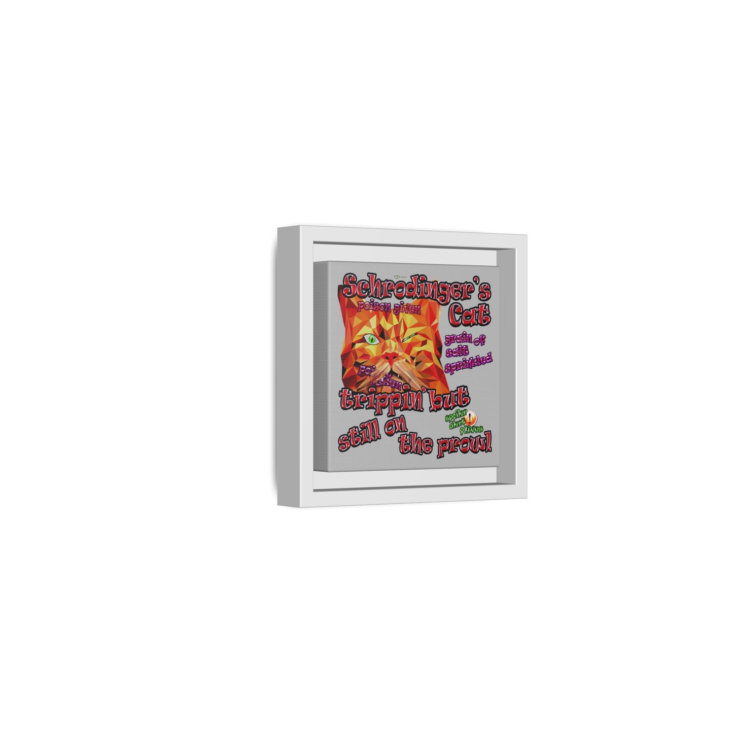 schrodinger's cat - framed canvas art (light grey)