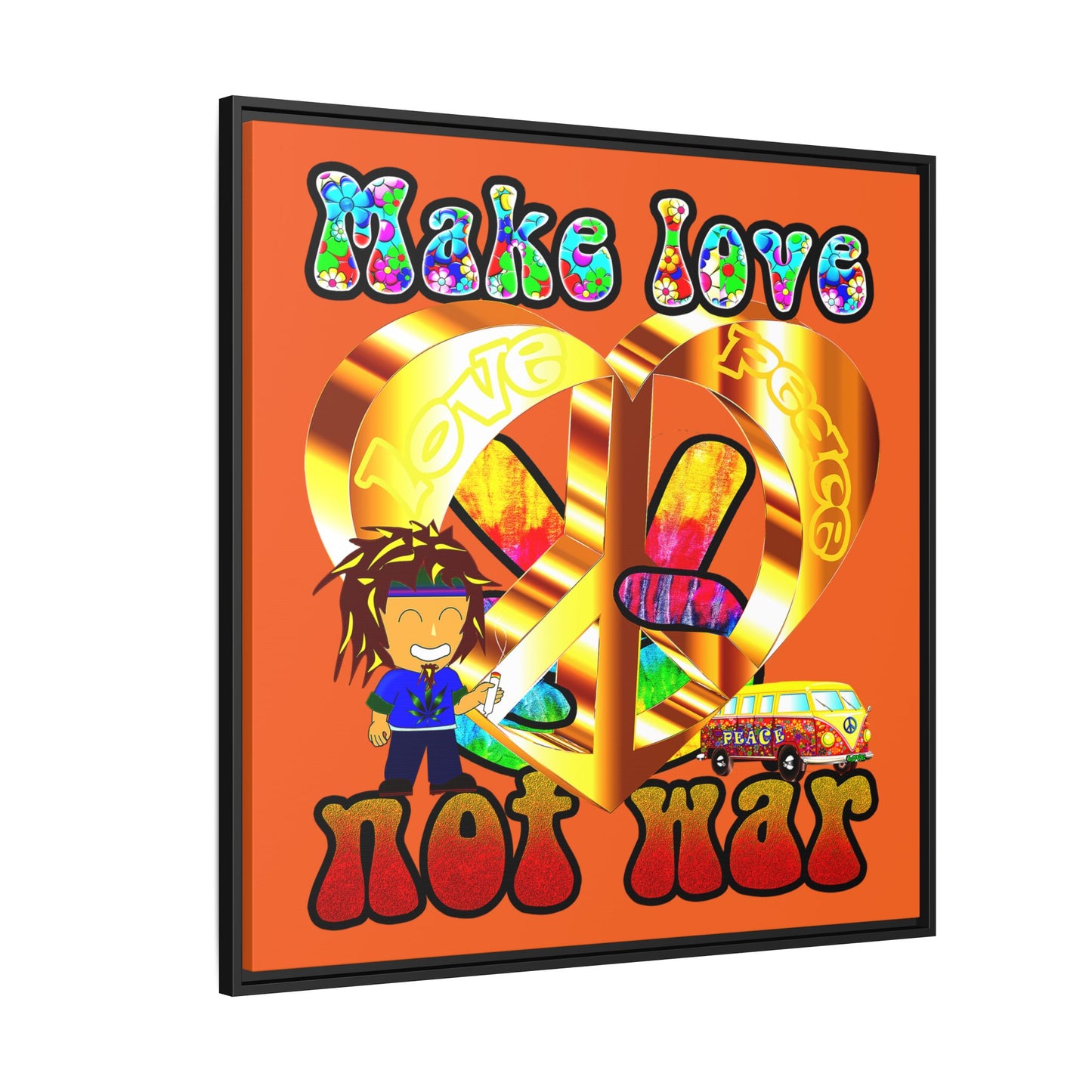 love peace - framed canvas art (orange)