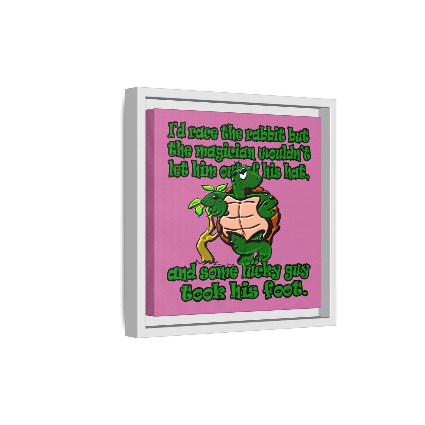 turtle race - framed canvas art (light pink)