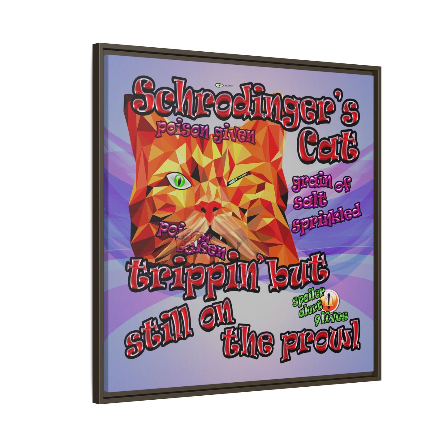schrodinger's cat - framed canvas art (light blue-pink wave)