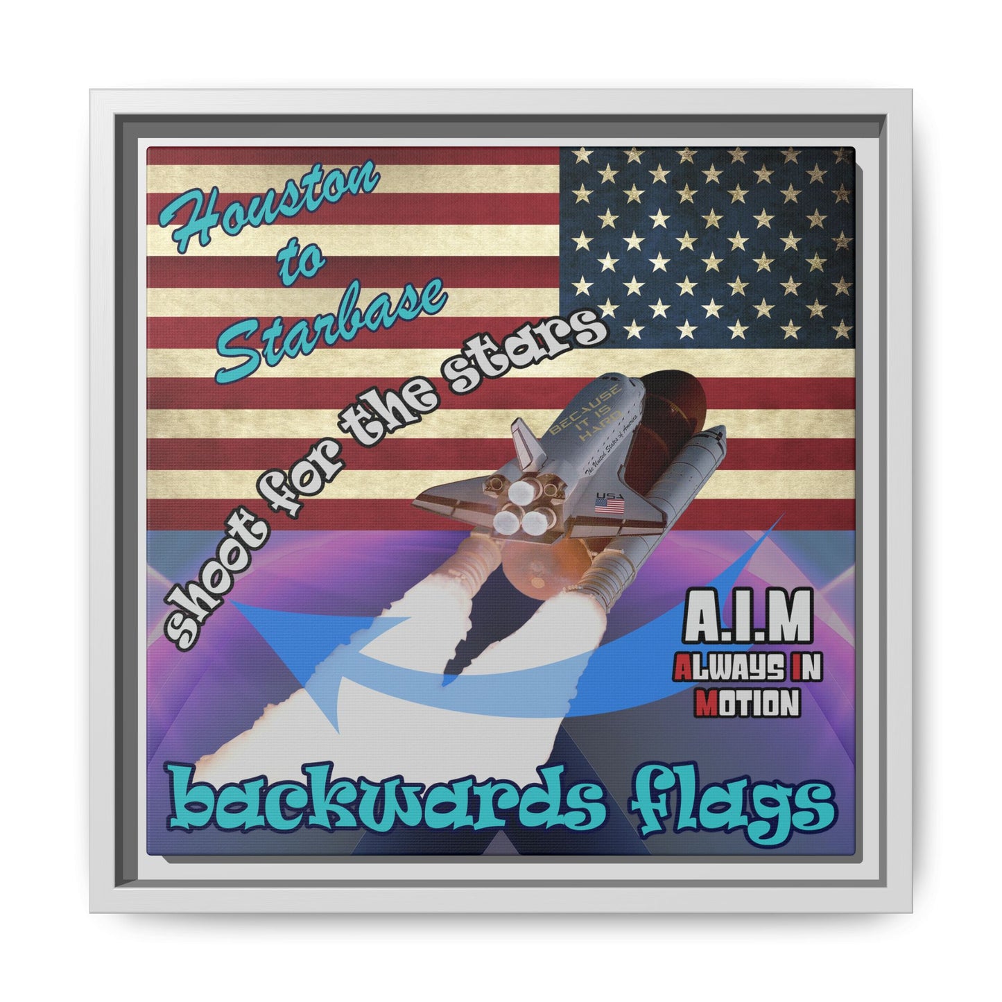 shoot for the stars - framed canvas art (grey-pink wave)