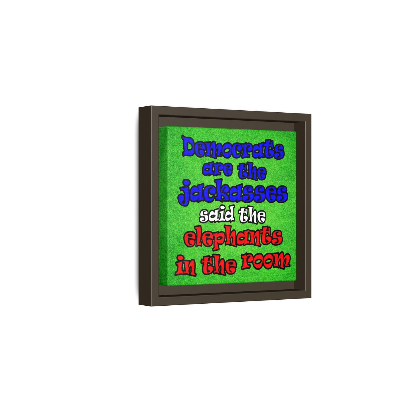 donkeys and elephants - framed canvas art (green turf)