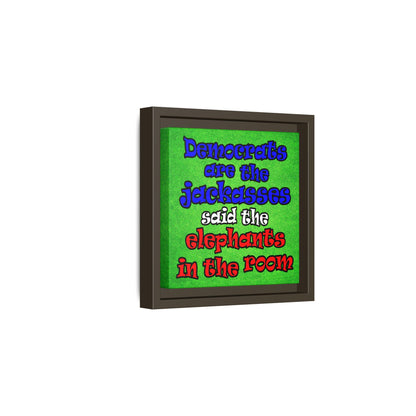 donkeys and elephants - framed canvas art (green turf)