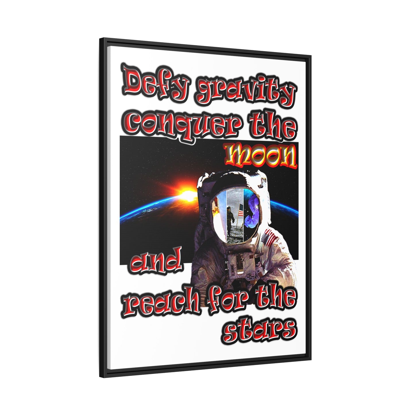 defy conquer reach - framed canvas art (white)