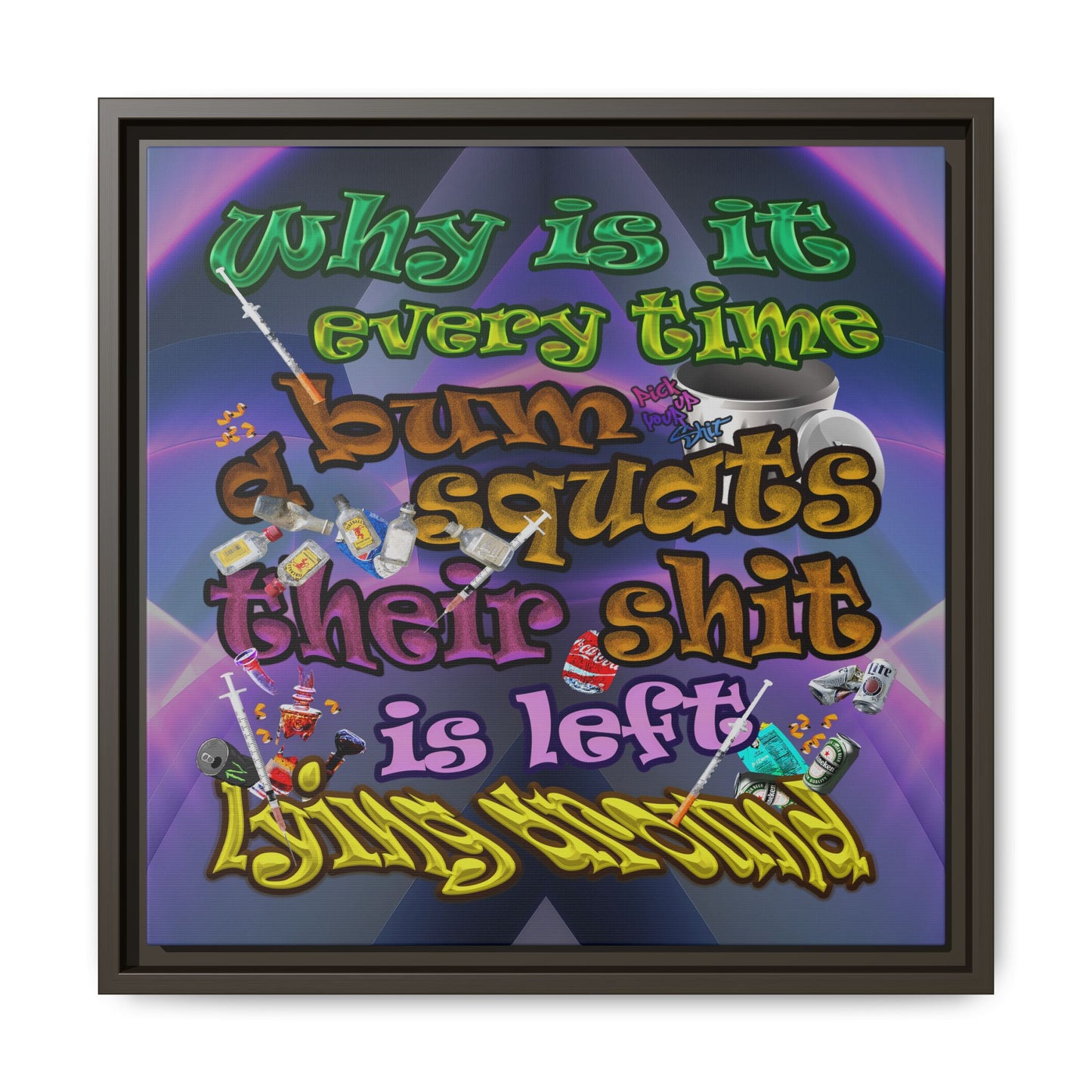the bum's shit - framed canvas art (grey-pink wave)