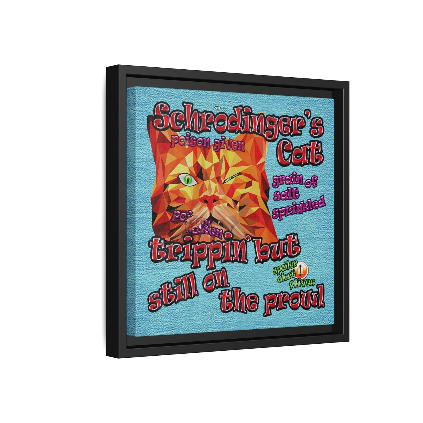 schrodinger's cat - framed canvas art (faded blue)