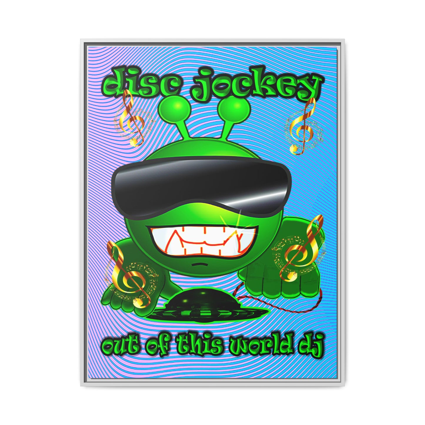 disc jockey - framed canvas art (light blue-purple wave)