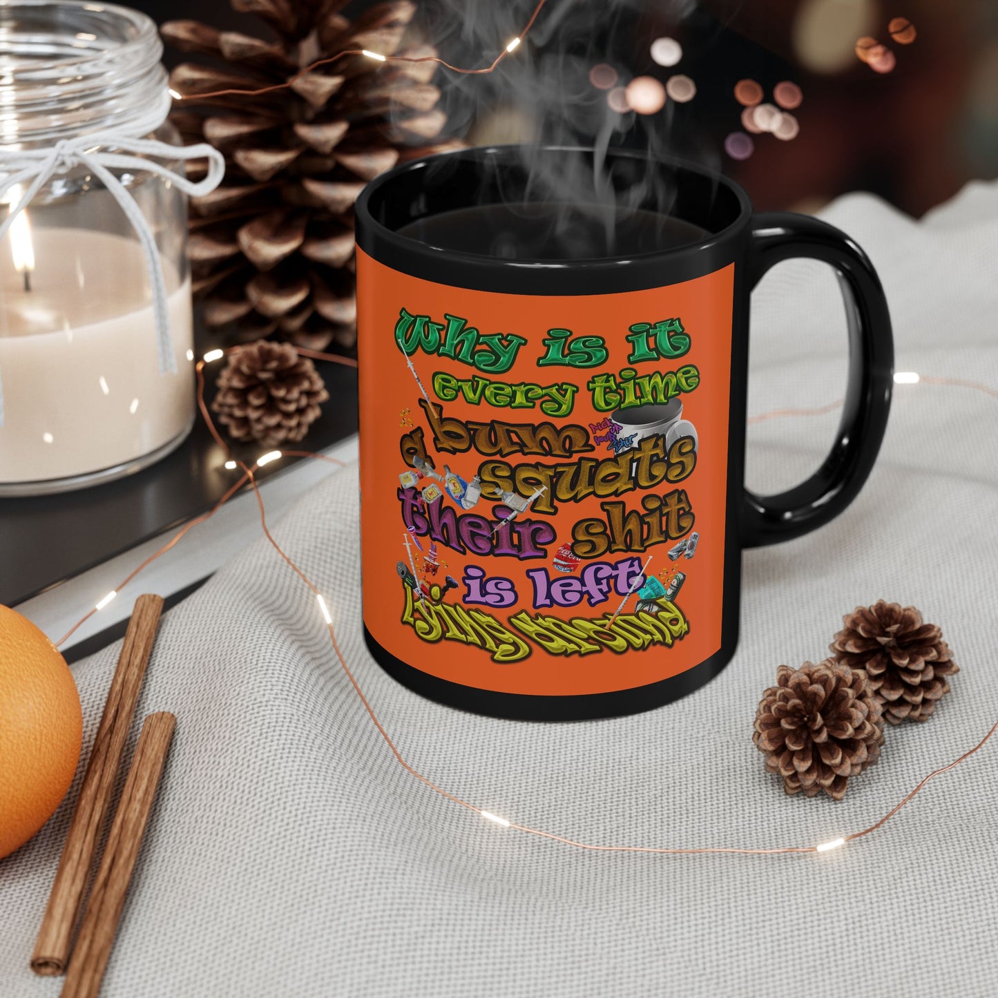 the bum's shit - Black Mug (orange)