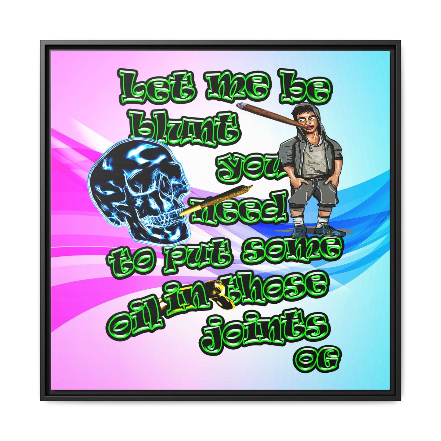 og - framed canvas art (light blue-pink wave)