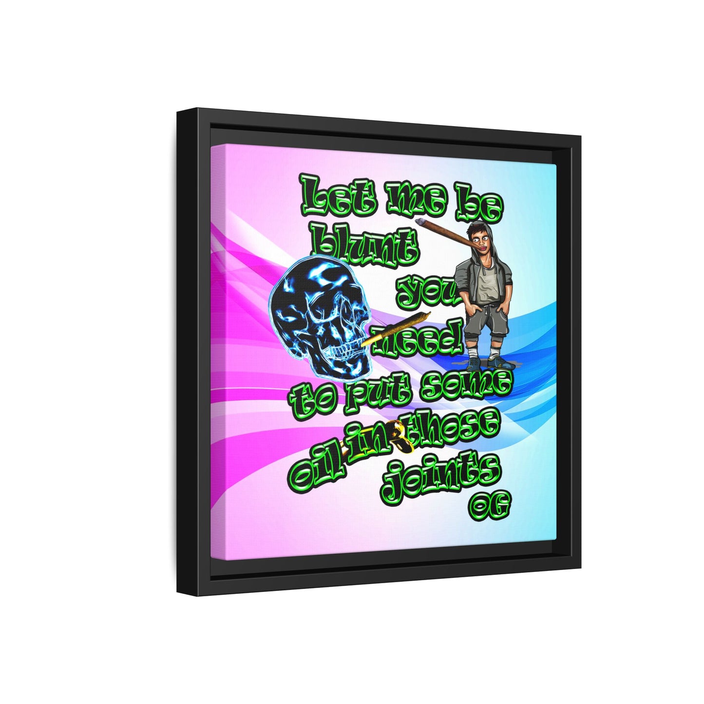 og - framed canvas art (light blue-pink wave)