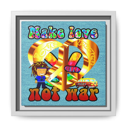 love peace - framed canvas art (faded blue)
