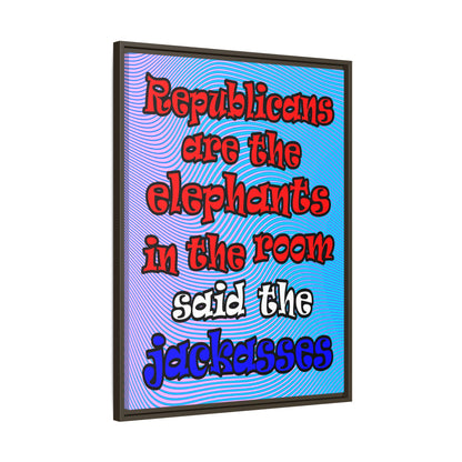 donkeys and elephants - framed canvas art (light blue-purple wave)