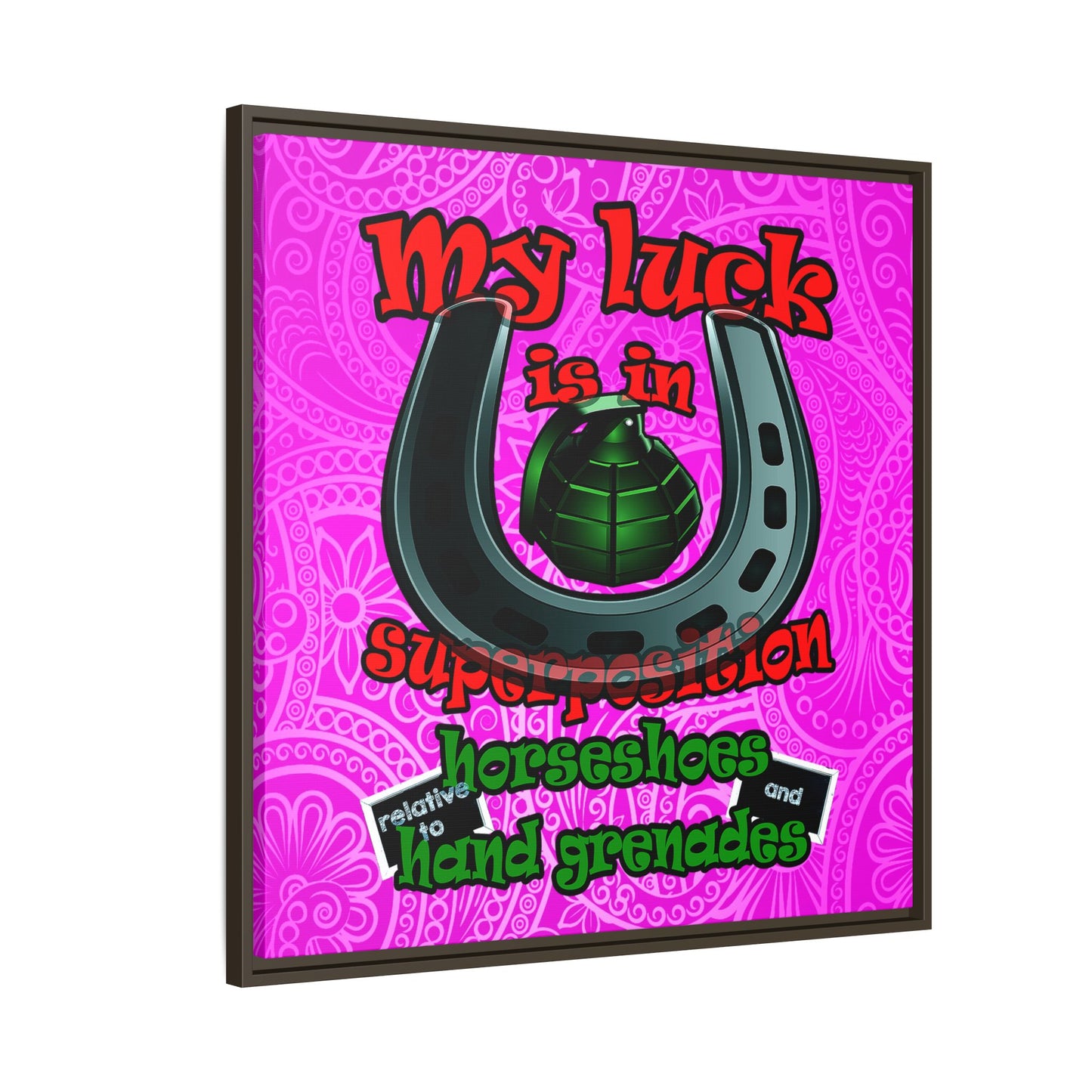 my luck - framed canvas art (pink swirl)
