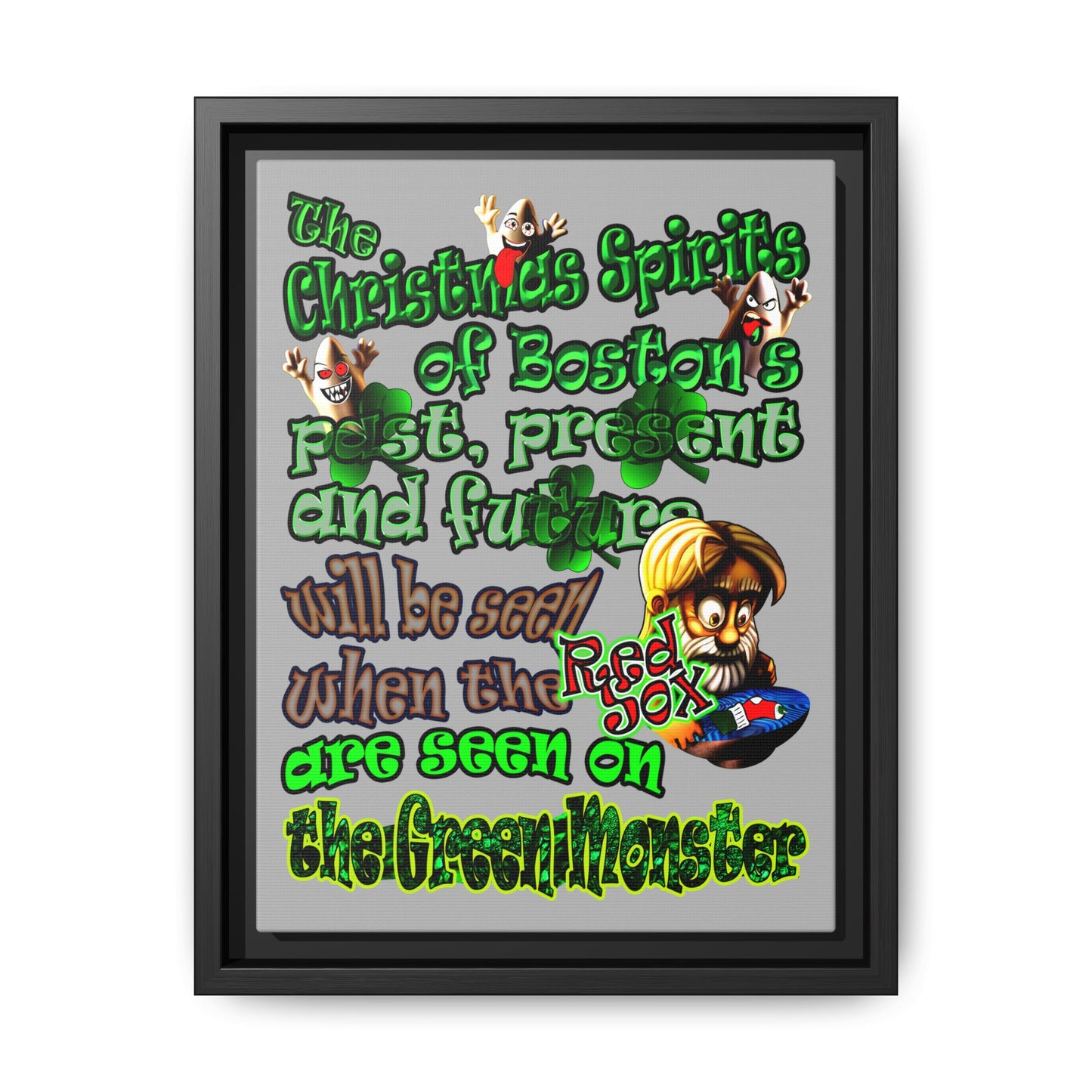 christmas spirits of boston - framed canvas art (light grey)