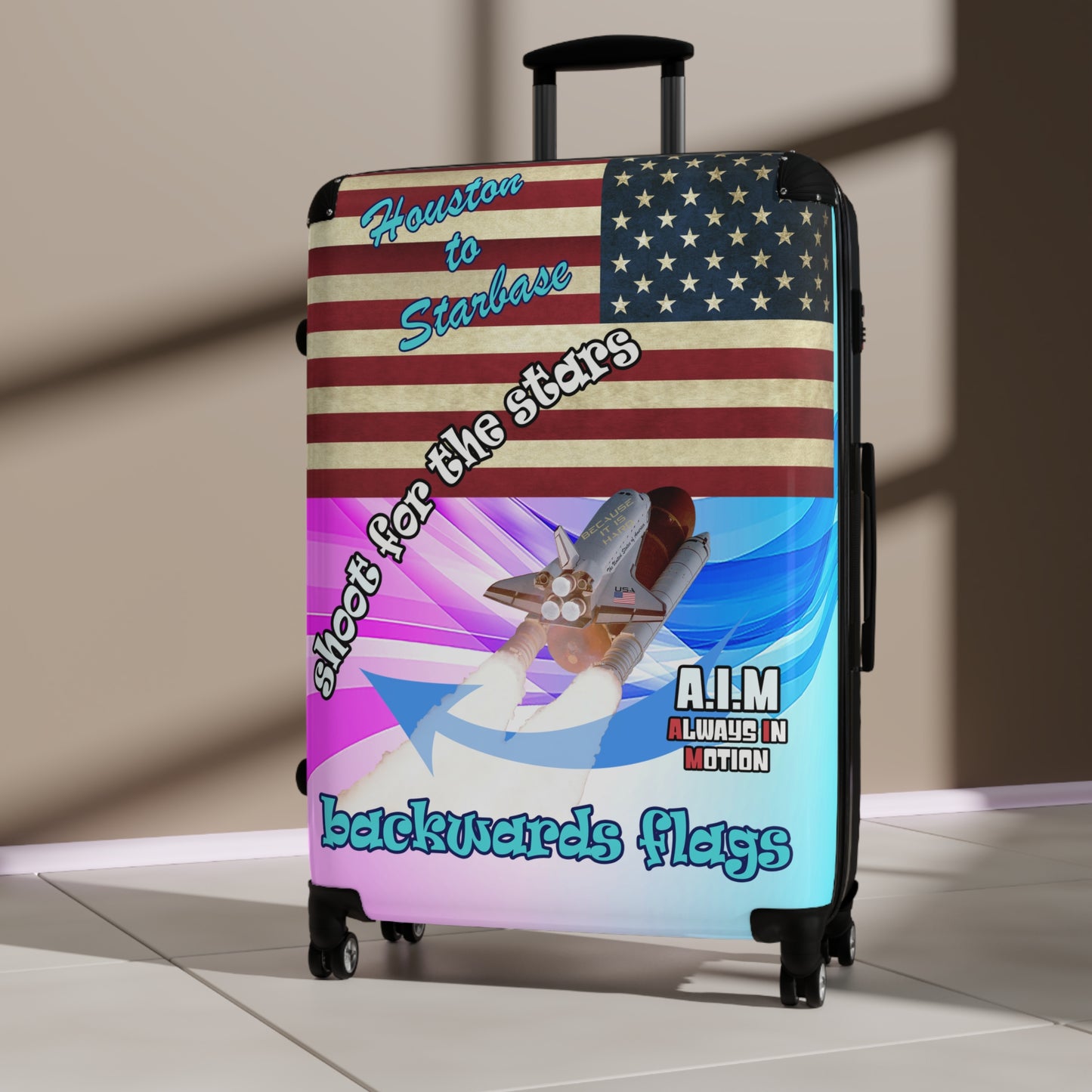 shoot for the stars - Suitcase (light blue-pink wave)