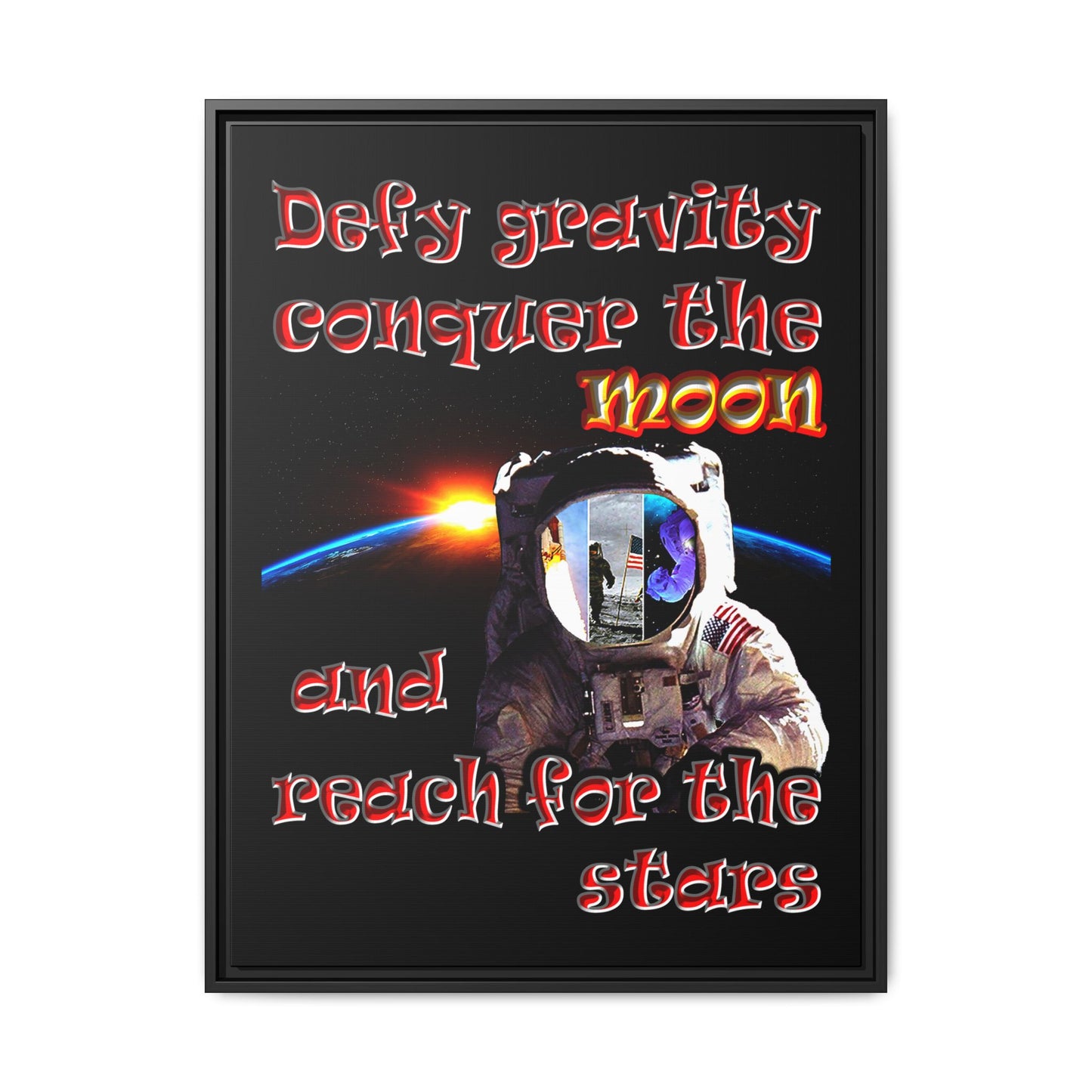 defy conquer reach - framed canvas art (black)
