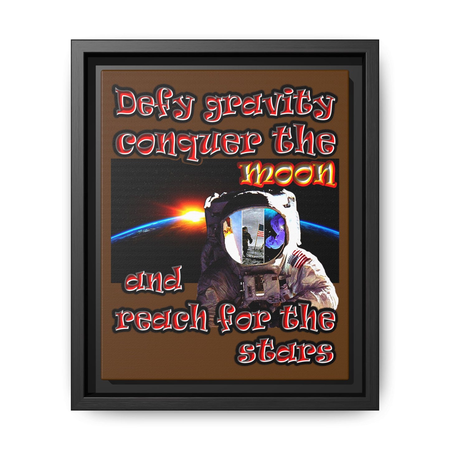 defy conquer reach - framed canvas art (brown)