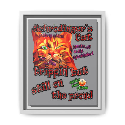 schrodinger's cat - framed canvas art (grey)