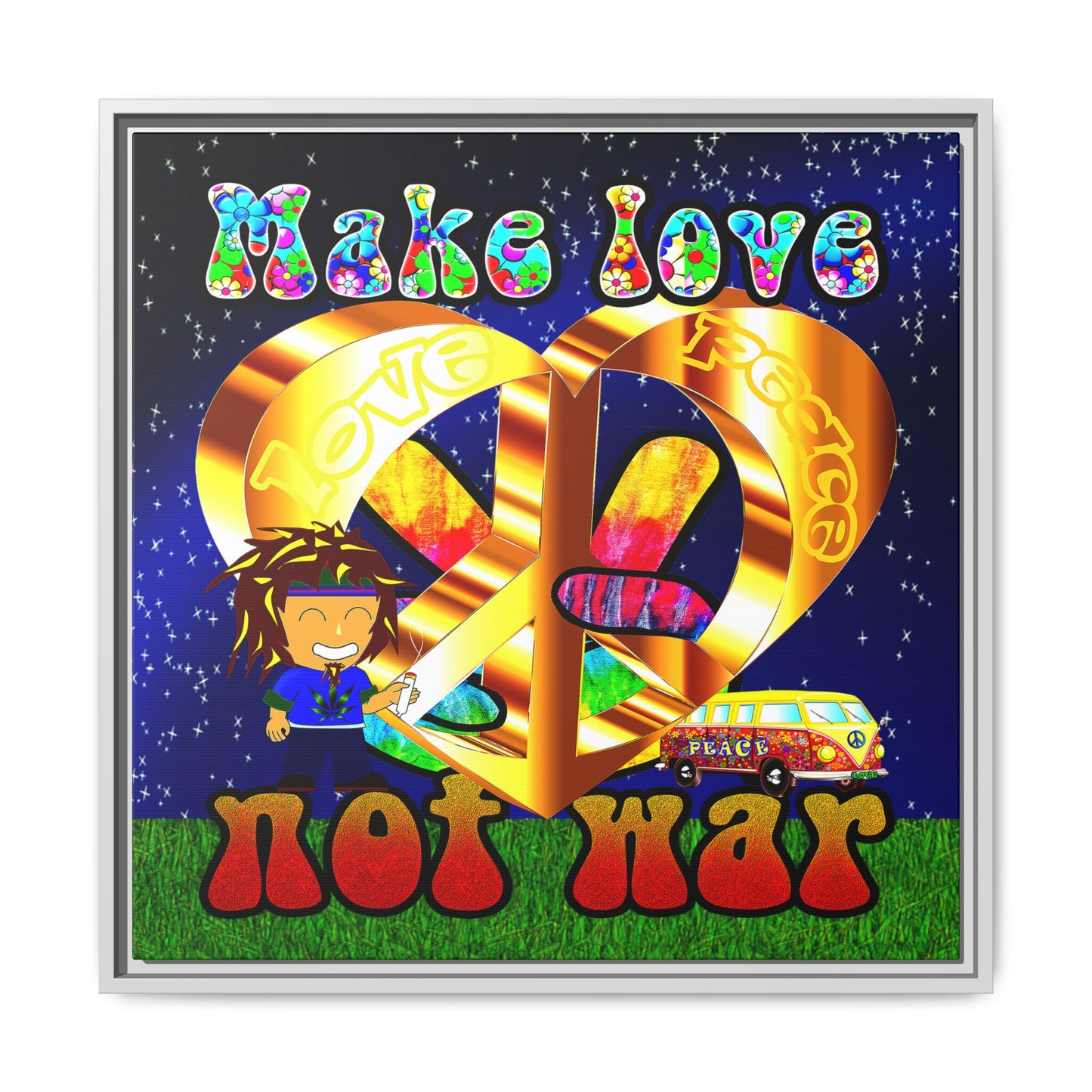 love peace - framed canvas art ('snoops' background)