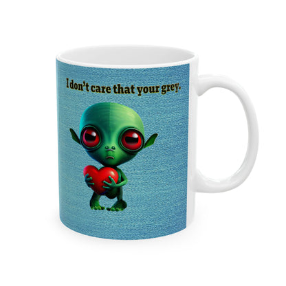 I don't care that your grey - White Mug (faded blue)