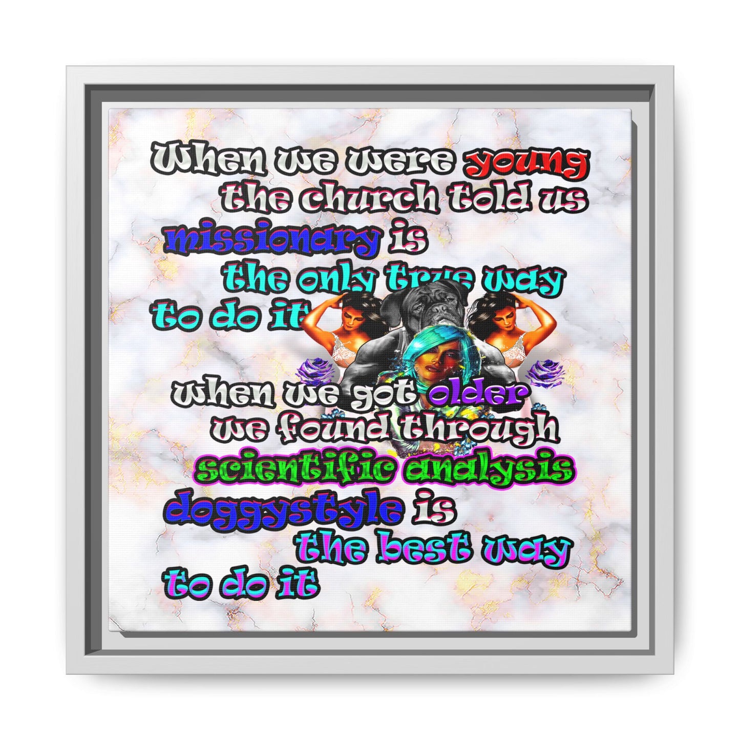 doggystyle - framed canvas art (white marble)