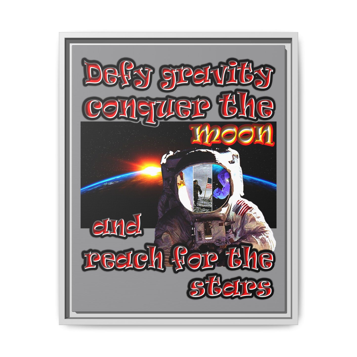 defy conquer reach - framed canvas art (grey)