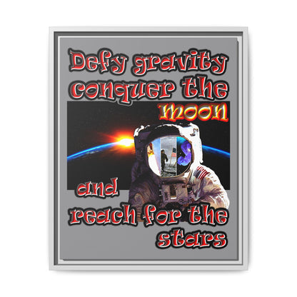 defy conquer reach - framed canvas art (grey)