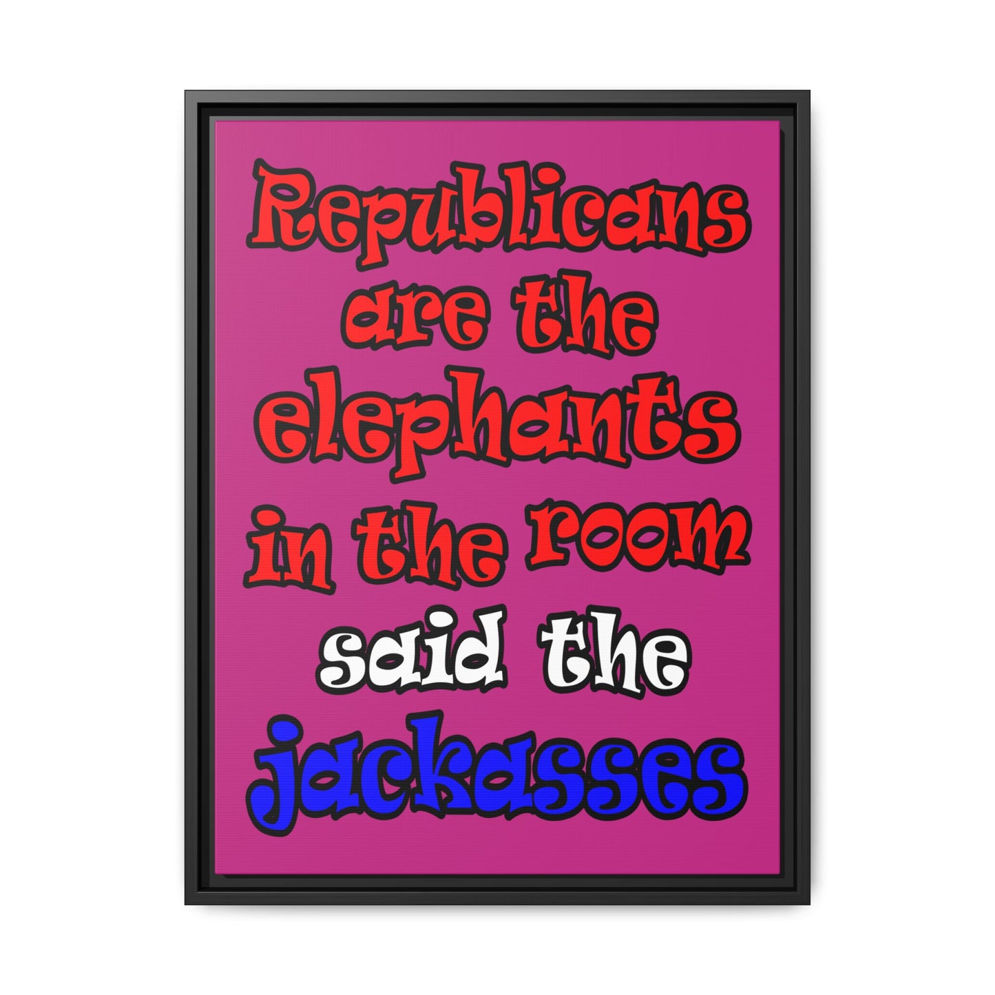 donkeys and elephants - framed canvas art (pink)