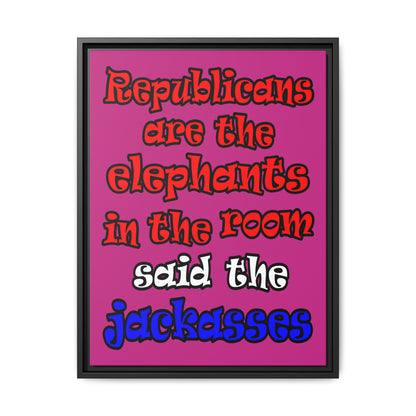 donkeys and elephants - framed canvas art (pink)
