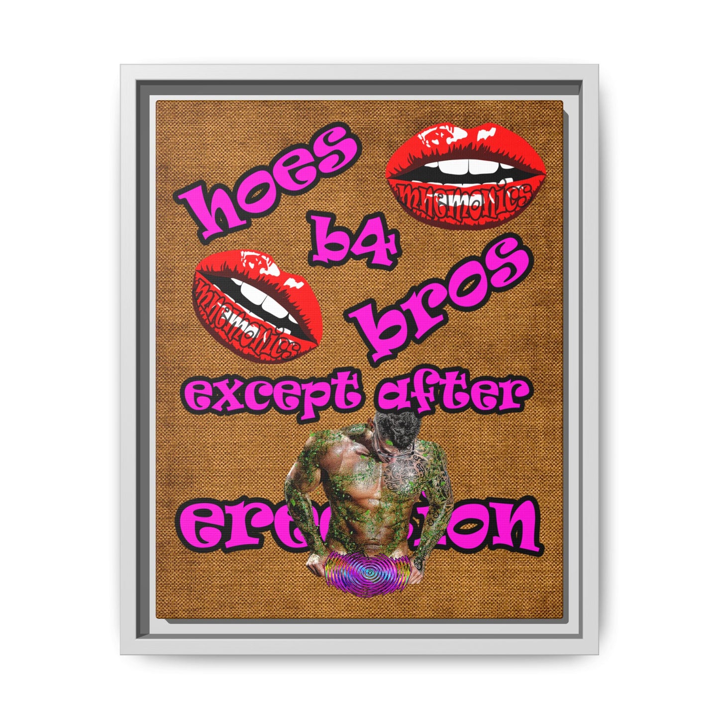 hoes b4 bros - framed canvas art (brown papyrus)