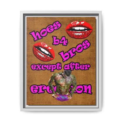 hoes b4 bros - framed canvas art (brown papyrus)