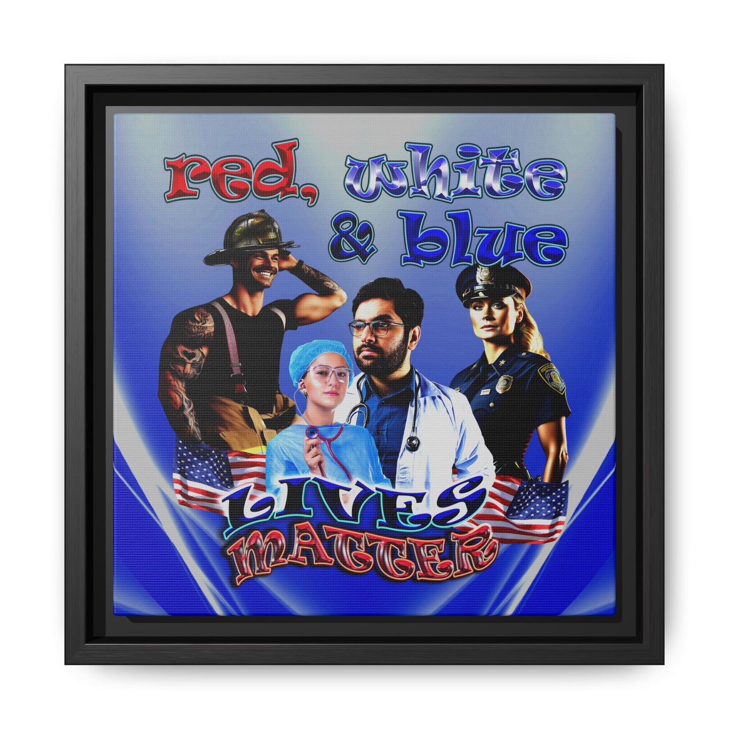 rw&b lives matter - framed canvas art (blue-white wave)
