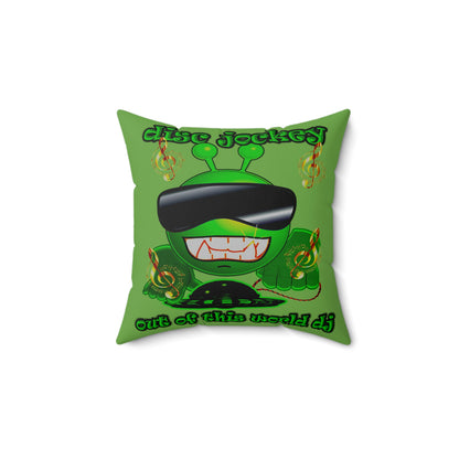 disc jockey - Spun Polyester Square Pillow - (green)