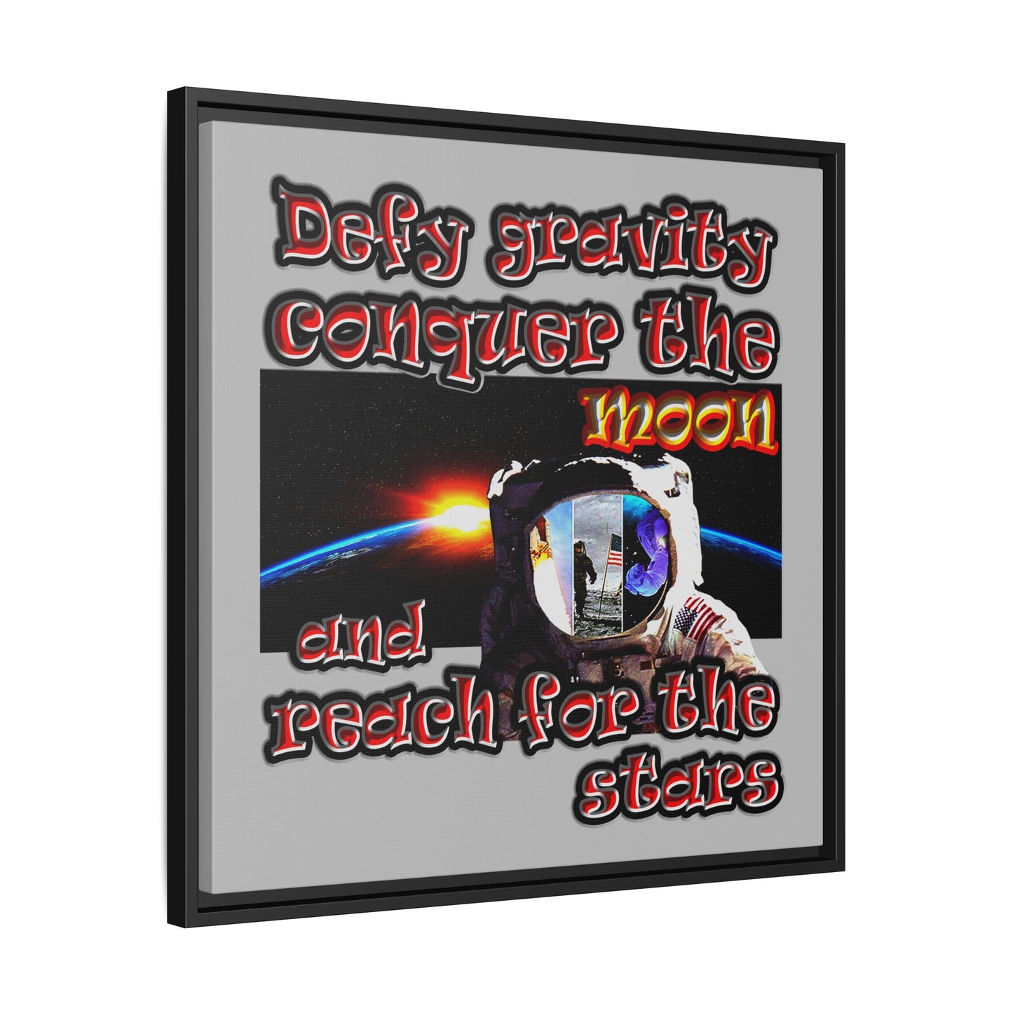 defy conquer reach - framed canvas art (light grey)