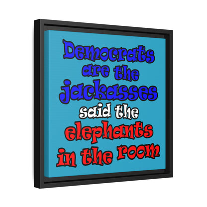 donkeys and elephants - framed canvas art (turquoise)