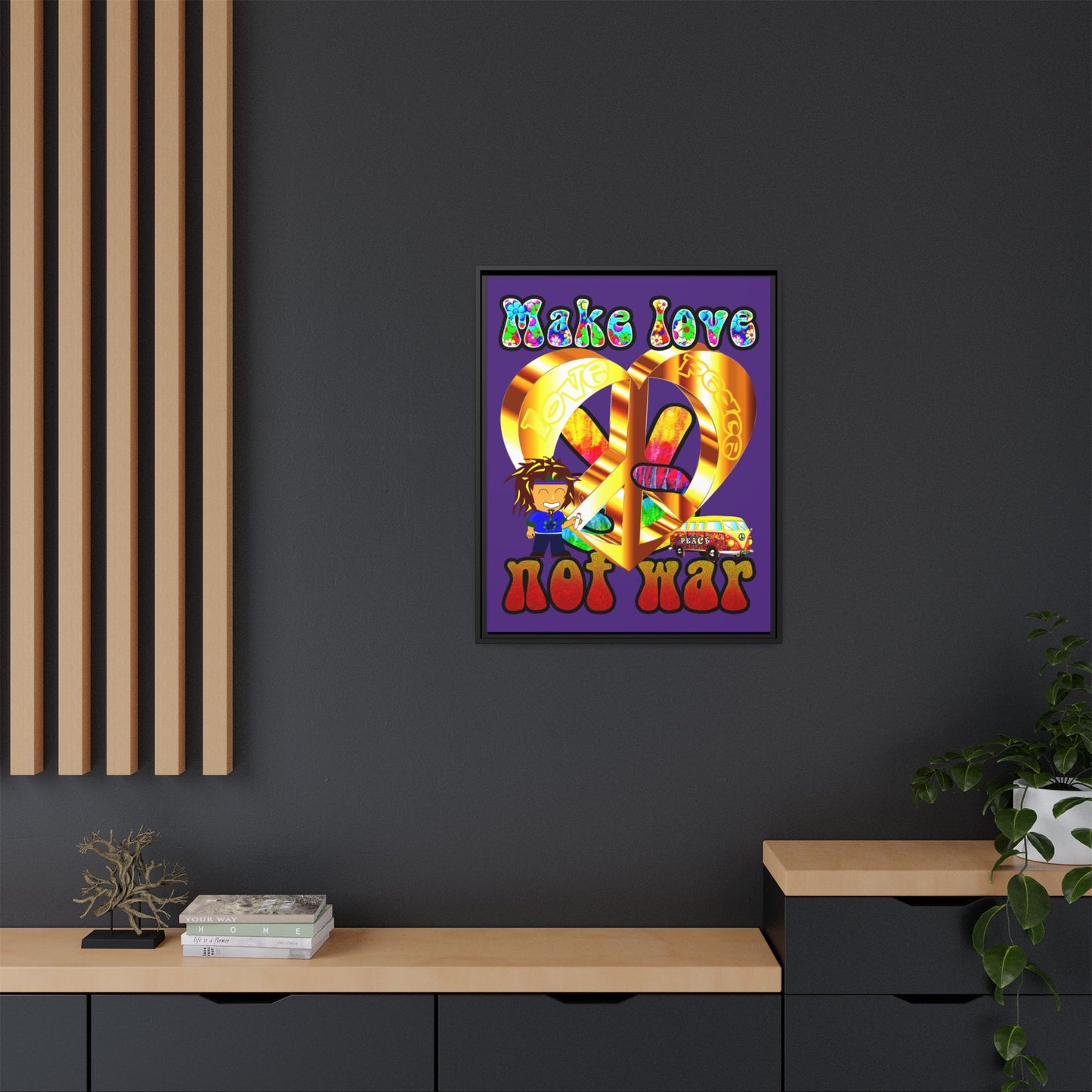 love peace - framed canvas art (purple)