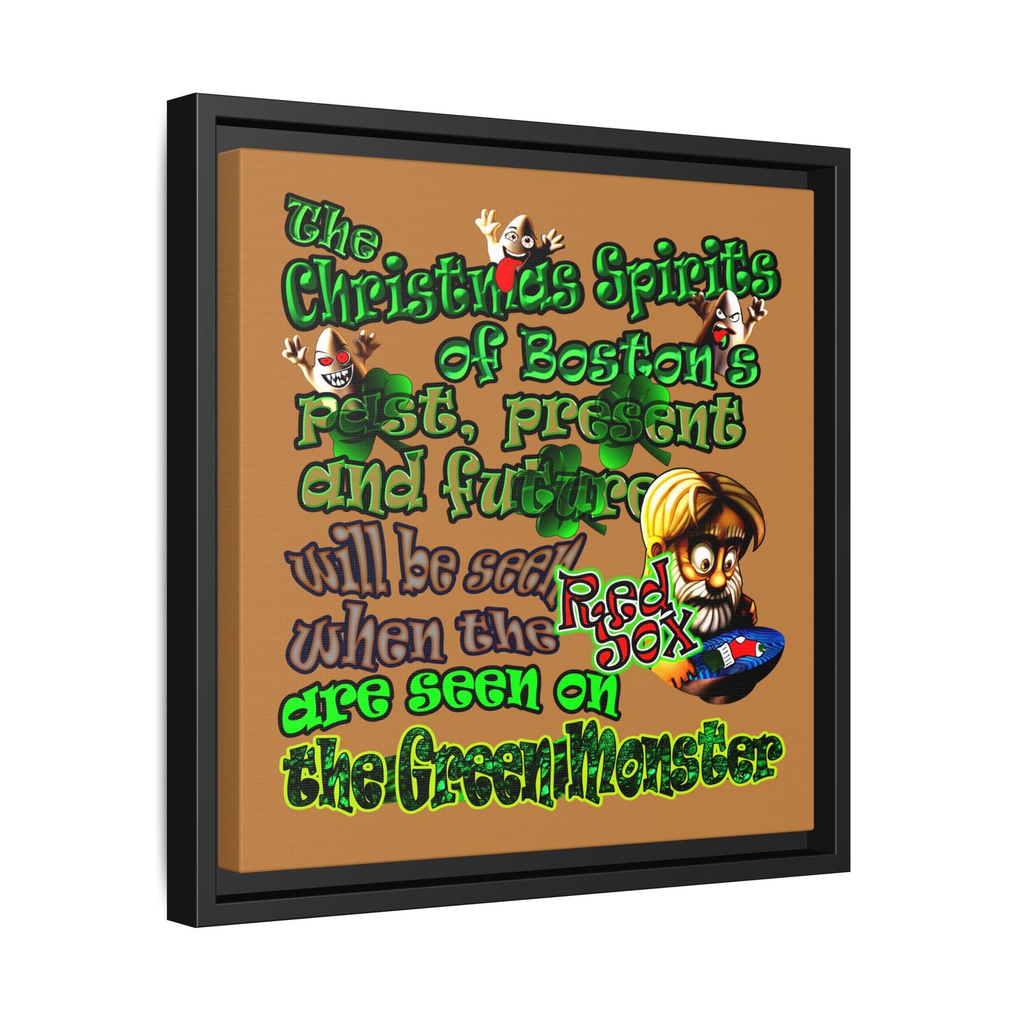 christmas spirits of boston - framed canvas art (light brown)