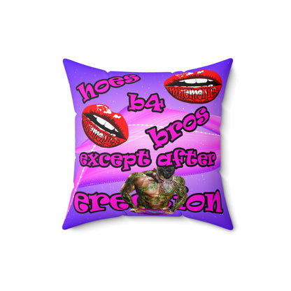 hoes b4 bros - Spun Polyester Square Pillow - (purple-pink wave)