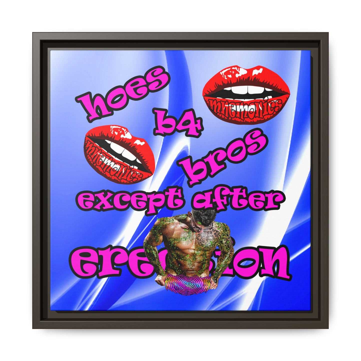 hoes b4 bros - framed canvas art (blue-white wave)