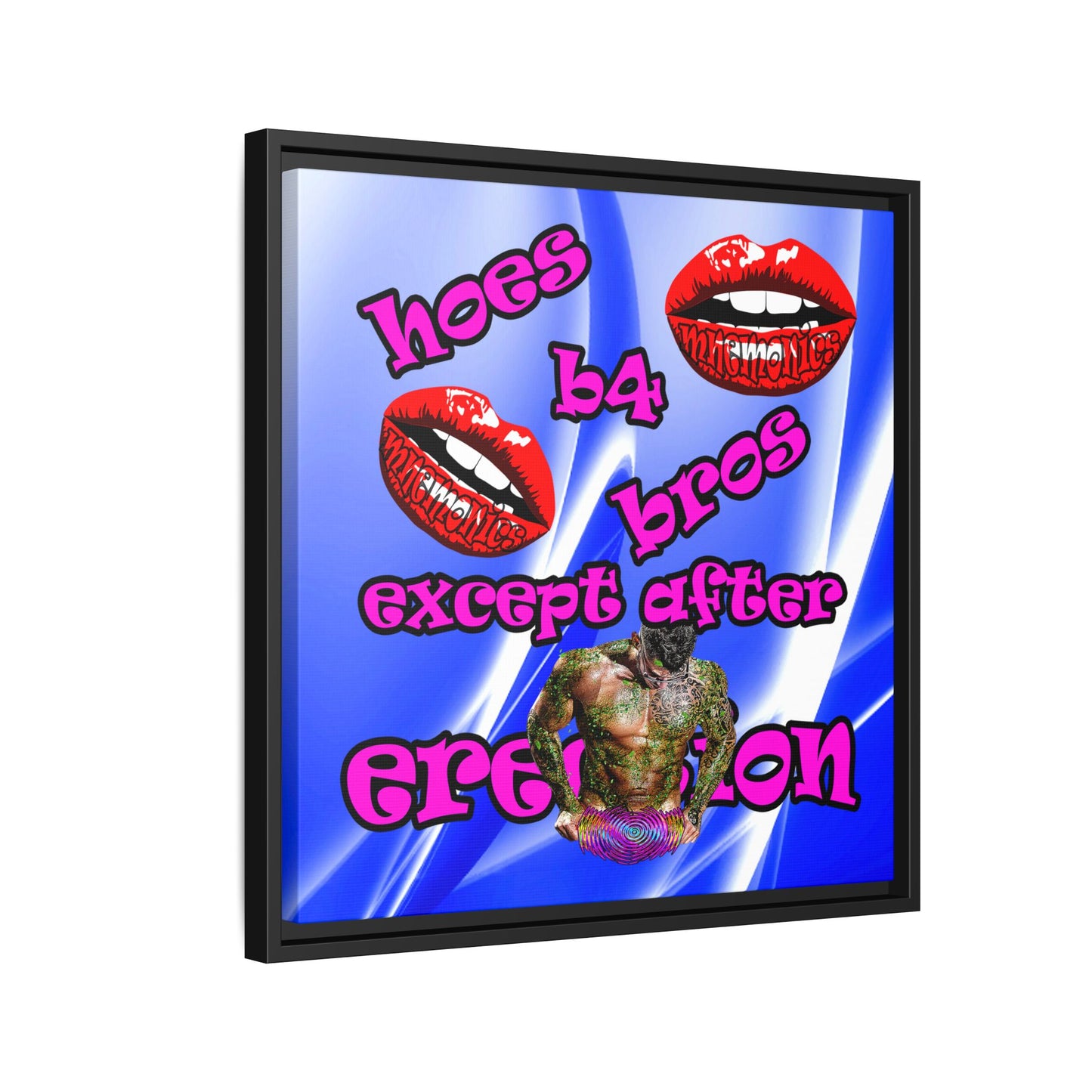 hoes b4 bros - framed canvas art (blue-white wave)