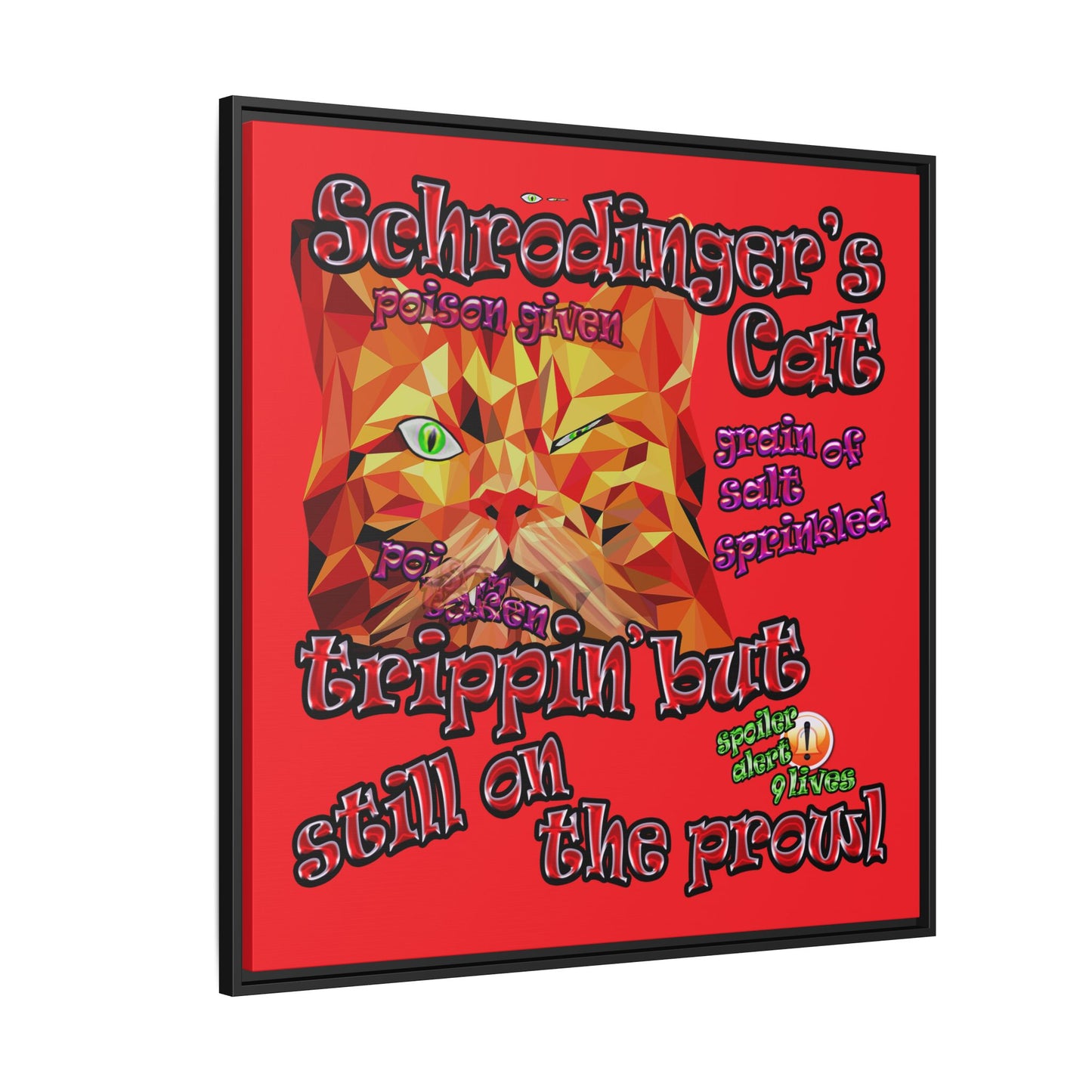 schrodinger's cat - framed canvas art (red)